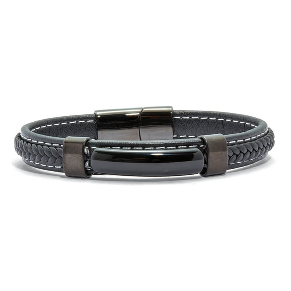 Men's Natural Black Onyx Black Ruthenium-Plated Magnetic Bracelet 9-inch