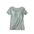 thumbnail image 2 of Ladies Short Sleeve Tops With Built in Bra Women Push Up Padded Layer T shirt, 2 of 7