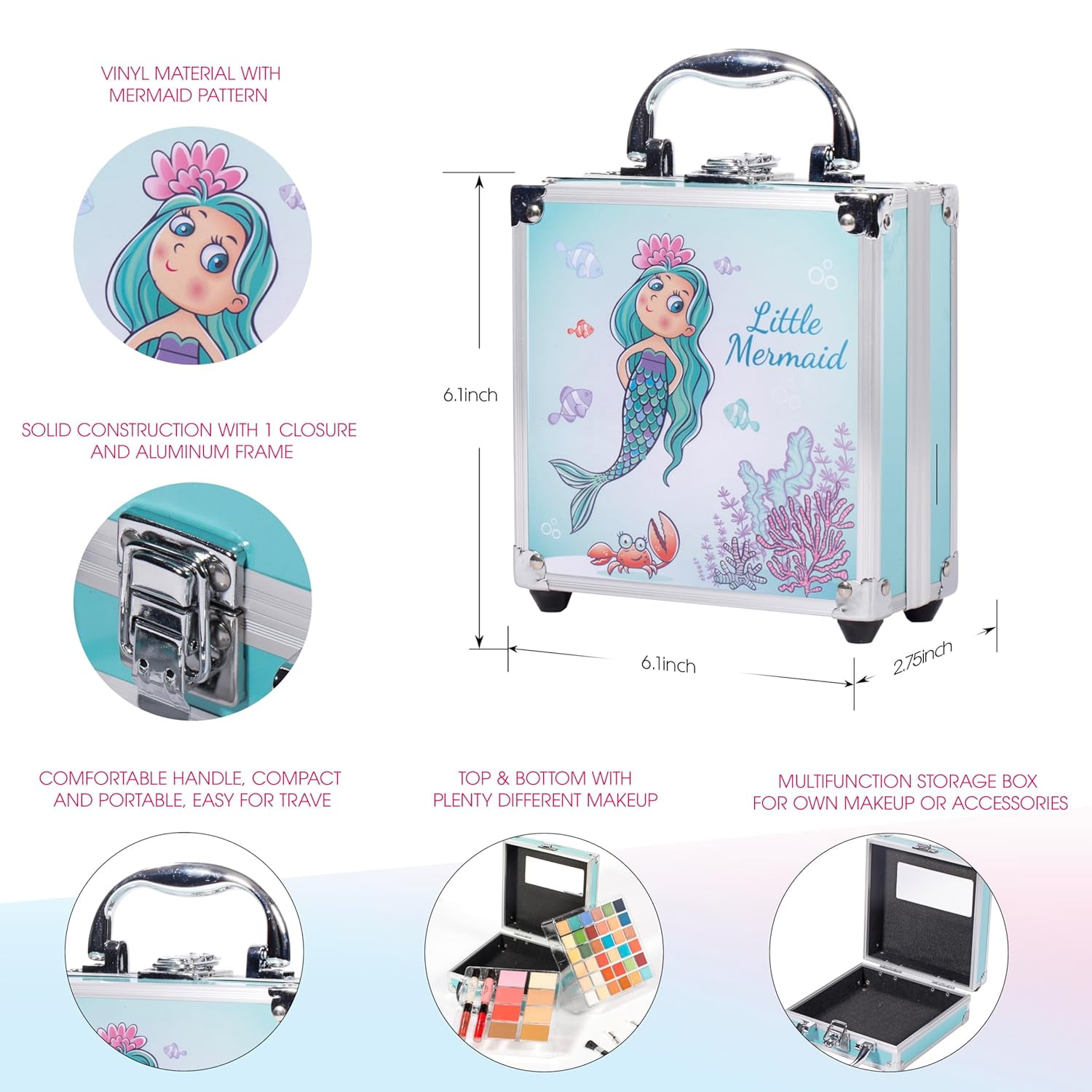 Hot Sugar Girls Makeup Kit Age 4-6 7-8 10-12, Little Girl Makeup Set, Makeup Kit for Teenagers 13-15 Includes Eyeshadow Lip Gloss Blush Highlighter Contour Brush (Blue Mermaid)