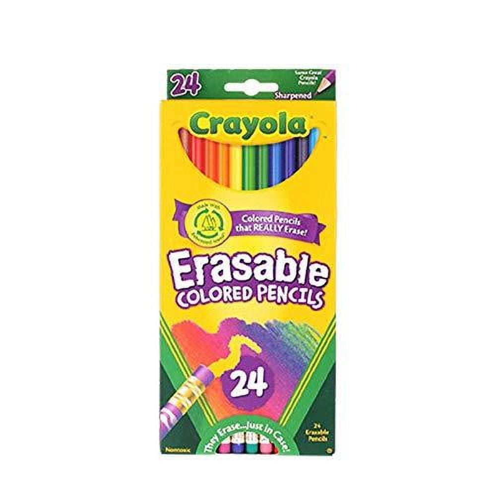 Crayola Erasable Colored Pencils, 24 Count, Pre-Sharpened, Fully Erasable| 24 Count Crayola Crayons | Crayon and Pencil Sharpener Bundle