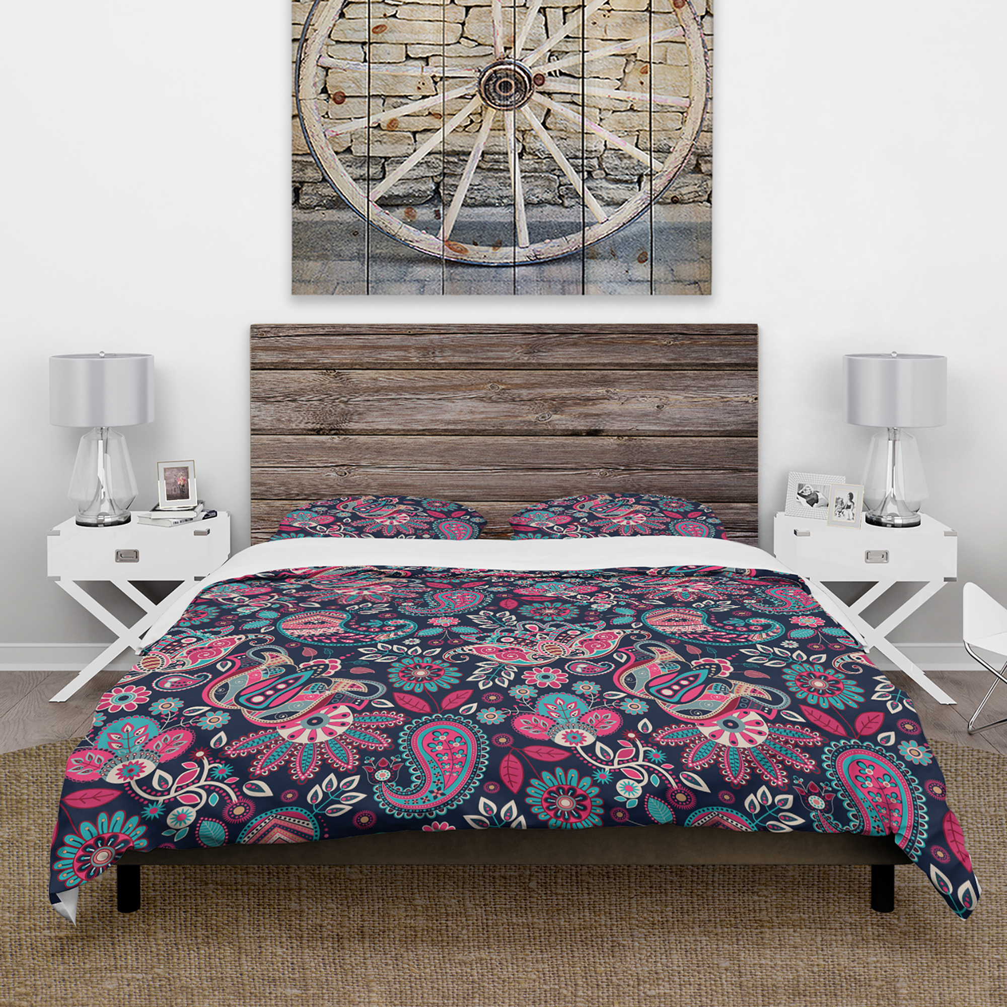Designart 'Floral Paisley in Retro Style' Floral Duvet Cover Set