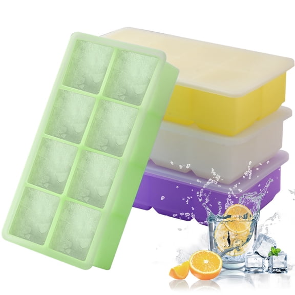 4Pcs Large Ice Cube Trays, Stackable Big Silicone Square Ice Cube Molds with Removable Lids, Easy Release Ice Cube Makers for Whiskey, Cocktails, Frozen Treats, Soups