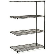 Nexel Black Epoxy, 4 Tier, Wire Shelving Add-On Unit, 48"W x 14"D x 74"H