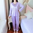 thumbnail image 2 of XFYSSS Casual Women's Plus Size Thin Solid Color Long Sleeved Simulation Silk V-Neck Silk Set Home Clothes Two-Piece Set Pajamas Set M-4XL, 2 of 7