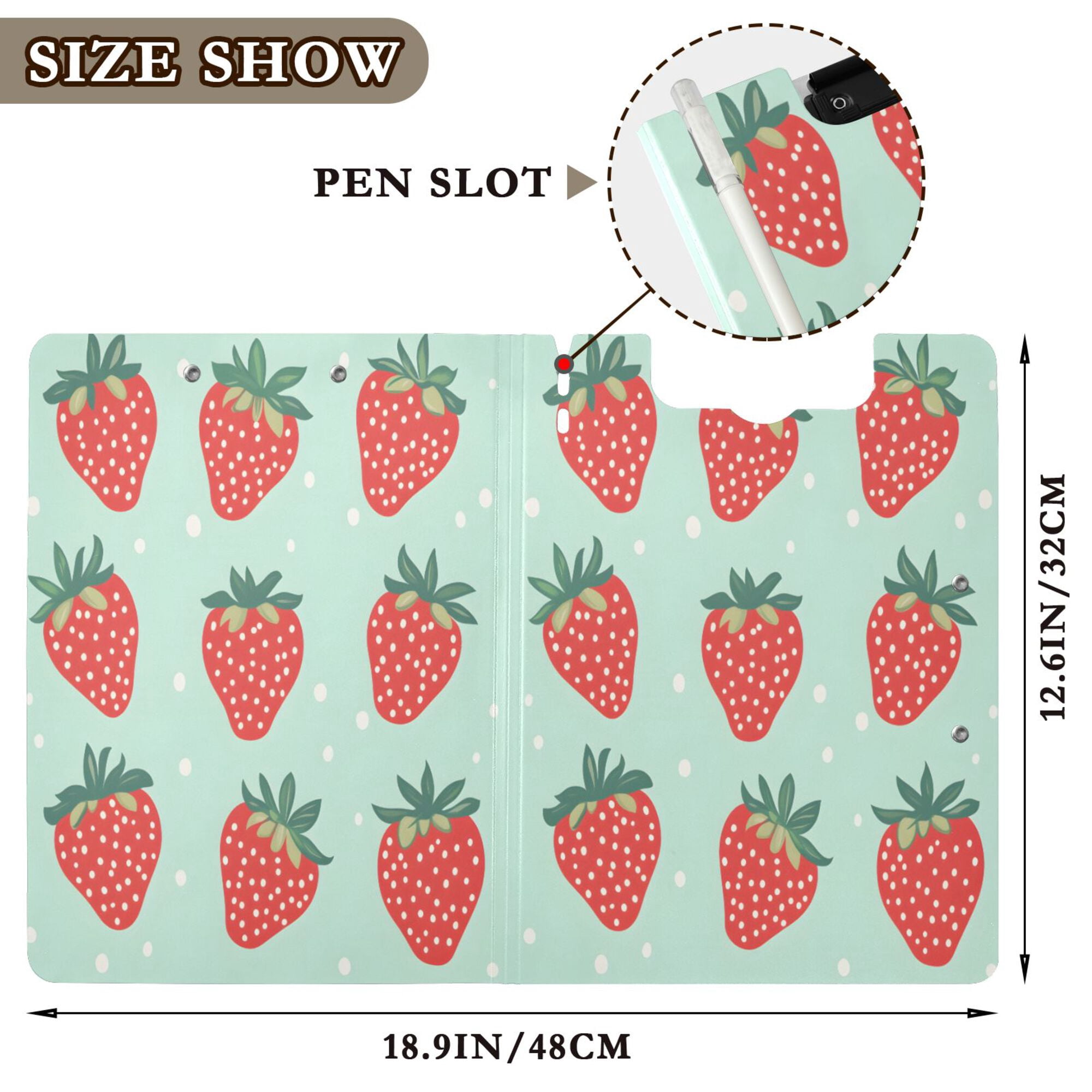 FORMRS A4 Clipboard Folder with Pen Holder Horizontal Foldable School Office Binder, Red Strawberry