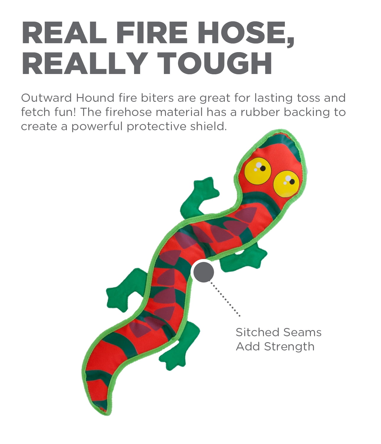 Outward Hound Fire Biterz Gecko Plush Interactive Dog Toy, Orange, Large