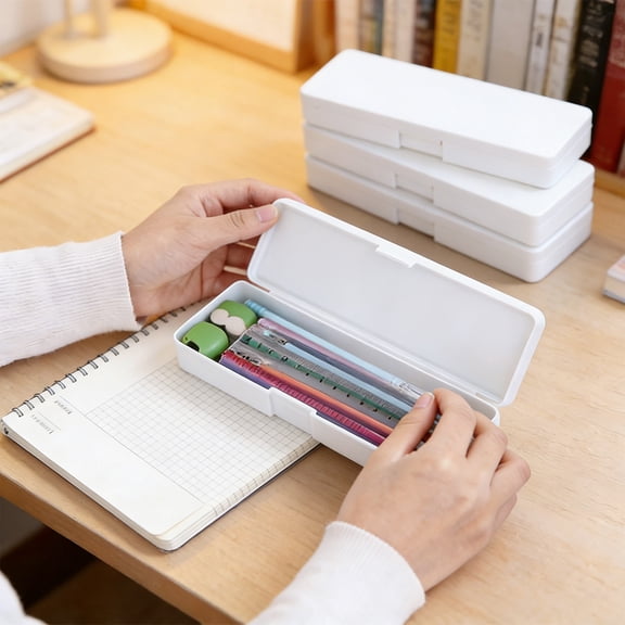 Crayon Boxs with Snap Tight, Stackable Plastic Pencils Box, Large Capacity Office Supply Storage Organizer, Solid Color & Simple Plastic Pencil Case