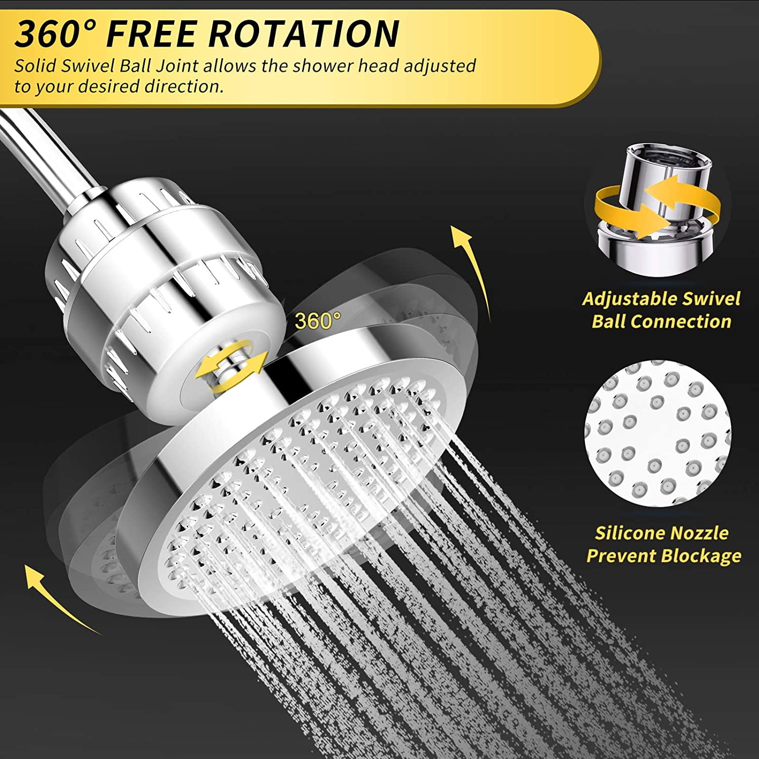 Shower Head and 15 Stage Shower Filter Combo FEELSO High Pressure 5 Spray Set... 