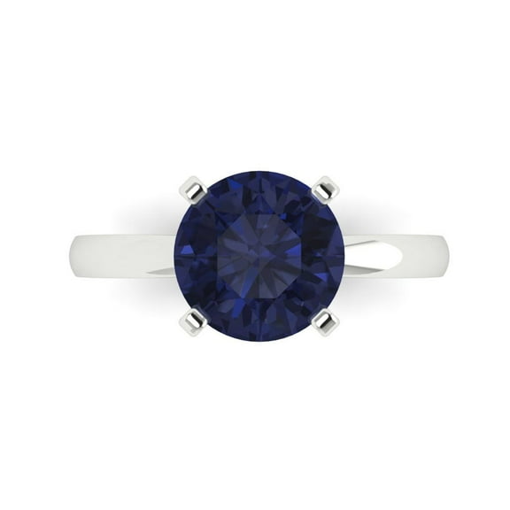 Clara Pucci 14K White Gold 3ct BlueSapphire Solitaire Ring for Women