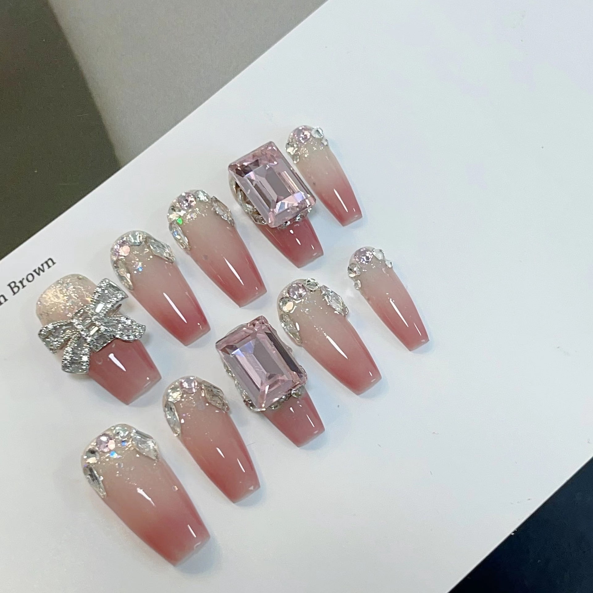 Zircon Bow Sugar Cube Diamond Phototherapy Handmade Wearing Armor Wearing Nail Finished Nail Patch Finished High Quality Light Luxury