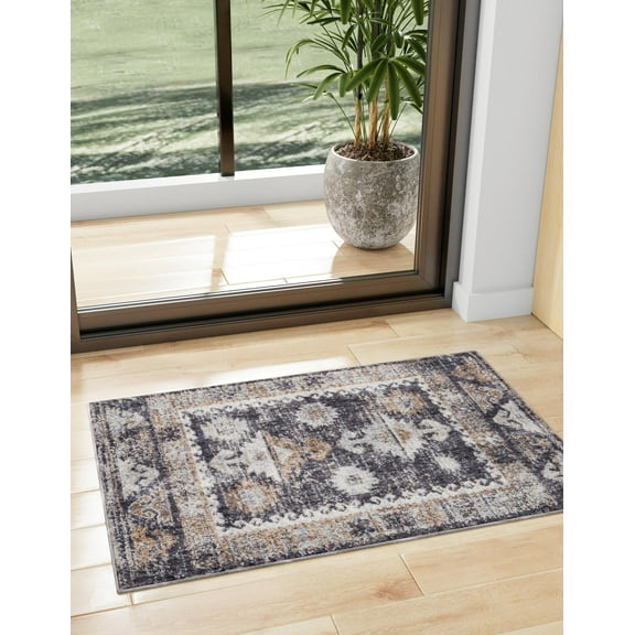 Unique Loom Springdale Eco Southwestern Rug Charcoal Gray/Ivory 7' 10" x 10' Rectangle Border Cabin / Lodge Perfect For Living Room Bed Room Dining Room Office