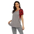 thumbnail image 3 of Frontwalk Women T Shirts Plaid V Neck Tops for Women Work Casual Short Sleeve T-shirt Pullover Blouse Gray XL, 3 of 6