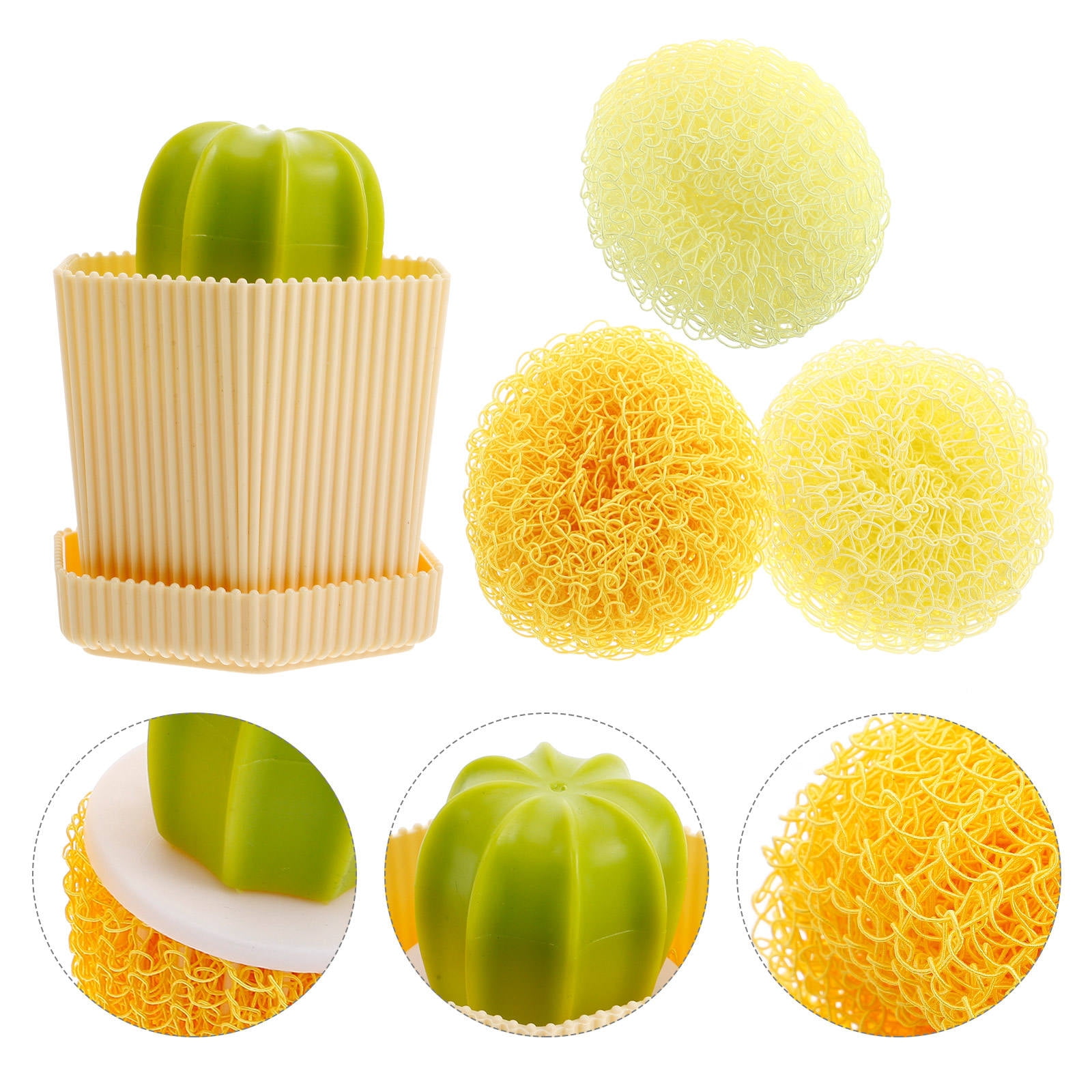 WORGEOUS 5 Sets Cute Cactus Brush Set With 3 Replacement Kitchen Scrubber Dish Scrub Brush For Cleaning Dishes Sinks And Pans