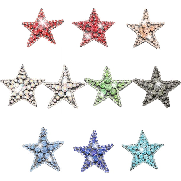 10 estilos de parches termoadhesivos con forma de estrella y apliques de pedrería en fieltro con cuentas de pedrería.