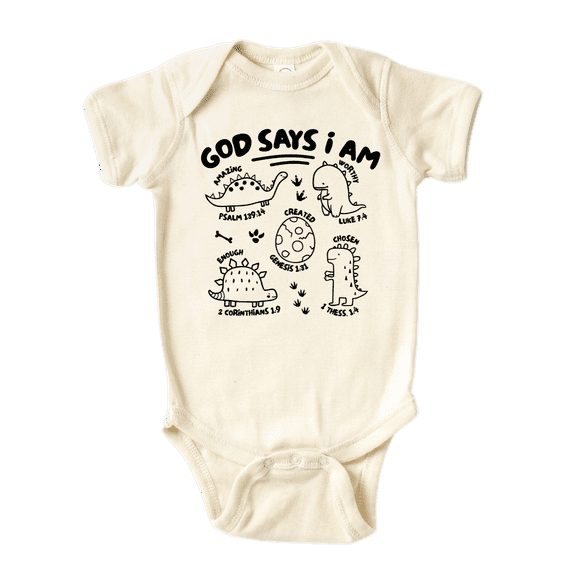 God Says I am Dinosaurs Shirt Premium Custom Baby Clothes Unisex Baby Announcement Gift for Mom Newborn Outfit 12m Natural
