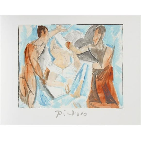 Pablo Picasso 14471 Étude de Personnages- Lithographie sur Papier 29 Po x 22 Po - Bleu- Orange- Beige- Gris- Noir- Blanc