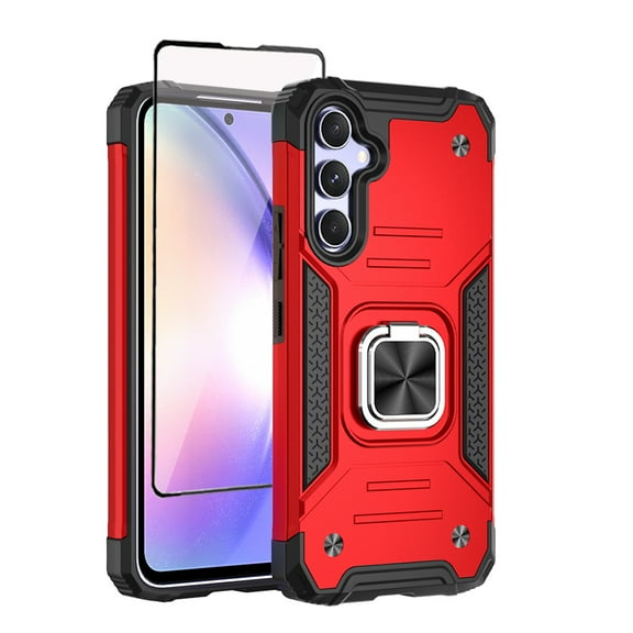 Xhy Samsung Galaxy A54 5G Case with Screen Protector and Magnetic Ring Kickstand Military Grade Double Layer Drop Protection Durable Detachable for Galaxy A54 5G Phone - Red