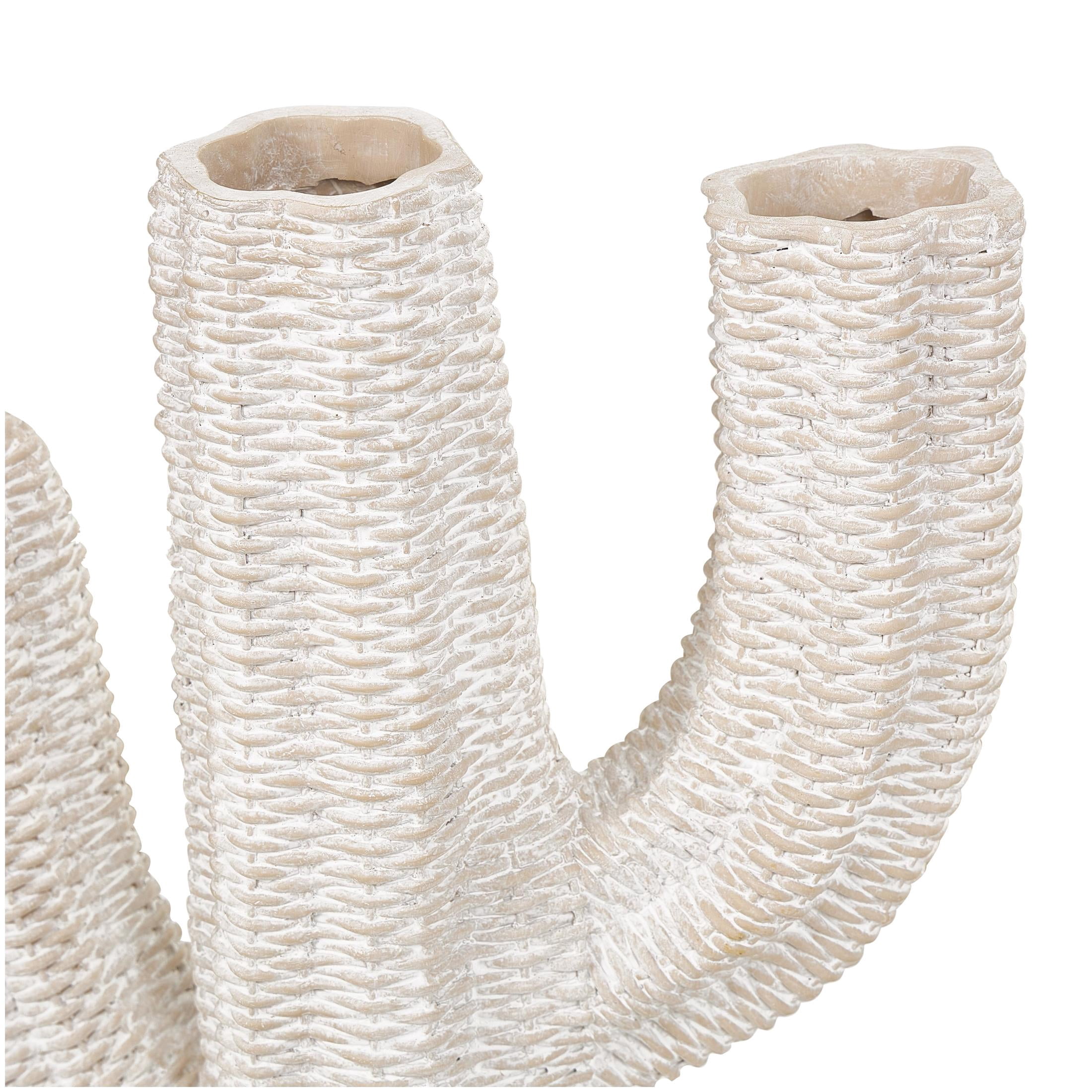 DecMode 14" x 21" Tall Textured Cream Resin Cactus Planter