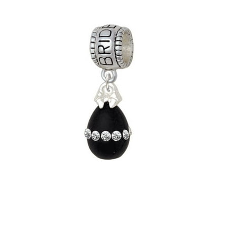 Easter Egg Bead - Black Easter Egg with Clear Crystal Band - Bridesmaid Charm Bead