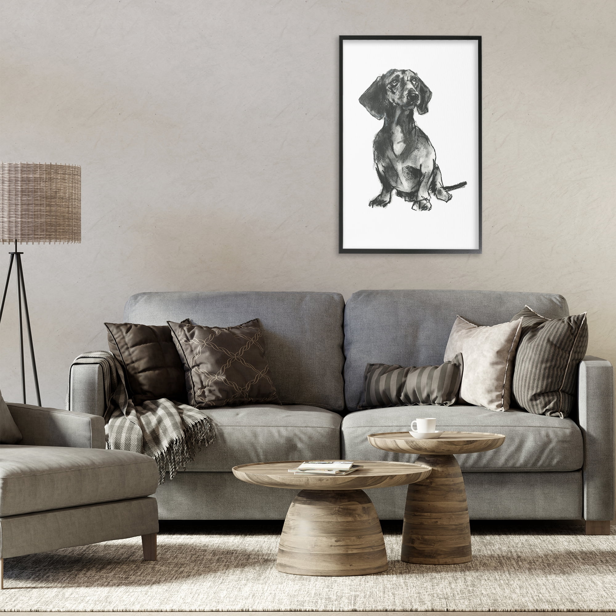 Stupell Industries Dachshund Sitting Drawing Animals & Insects Drawing Black Framed Art Print Wall Art, 20 x 30