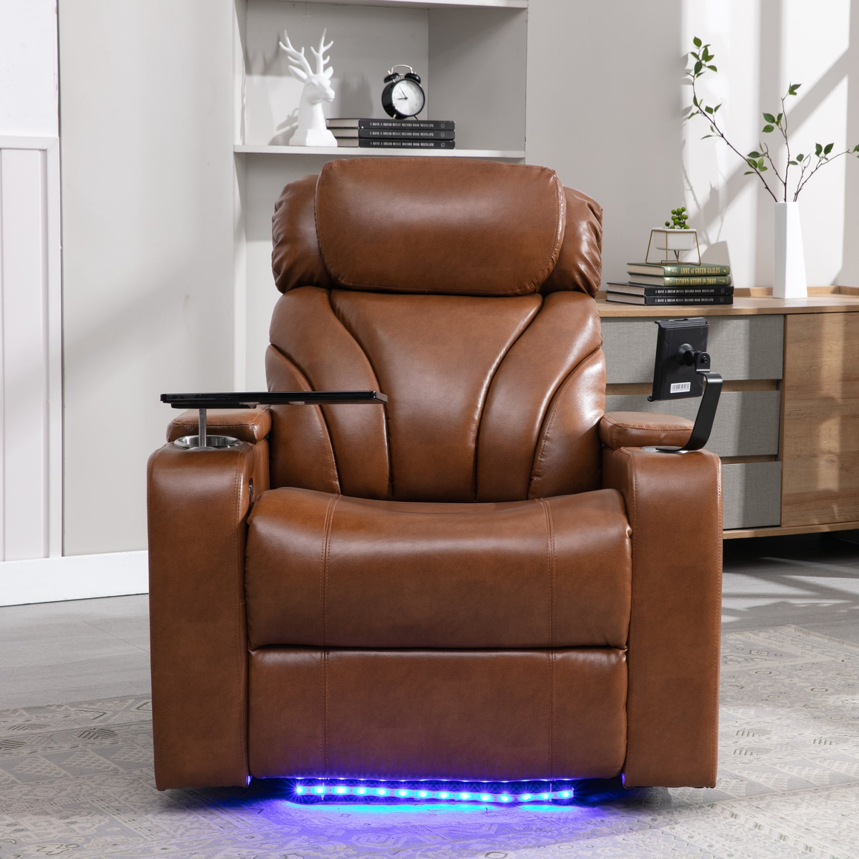 Harper & Bright Designs Electric Power Motion Recliner Chair with USB Charging & Bluetooth Speaker, Power Lift Recliner w/ Hidden Storage, Cup Holders, Home Theater Living Room Chair, Light Brown