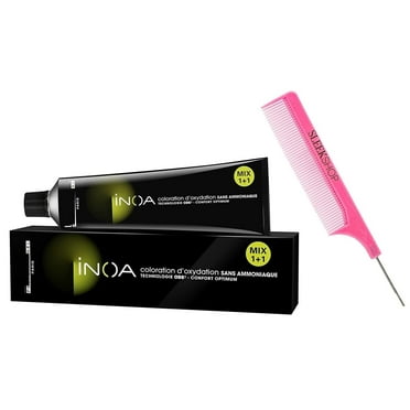 8,0 / 8.0 / 8NN - Deep Light Blonde -- , L'oreal INOA Ammonia-Free Permanent Hair Color Dye, 100% White/Grey Hair Coverage, 2023-2024 version (w/Sleekshop PINK Rat Tail Comb) Cream Haircolor Creme