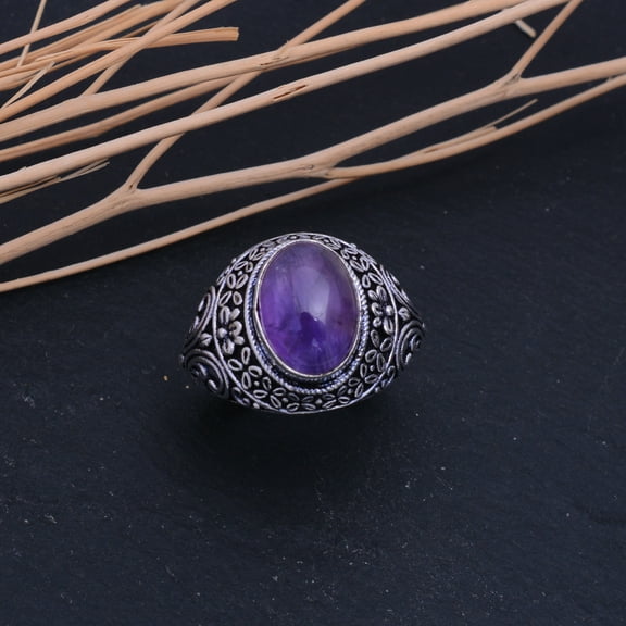 Natural Amethyst Gemstone Handmade 925 Sterling Silver Ring Size 12
