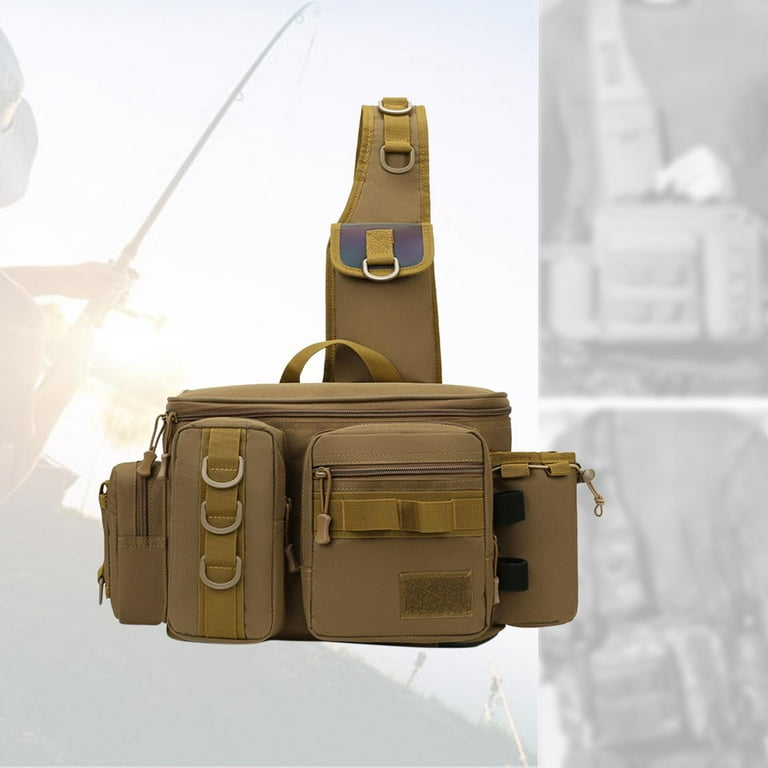 Fishing Tackle Storage Bag Rod Holder Waist Pack Fishing Bag for Men L Size Khaki, Size: Multi, Beige