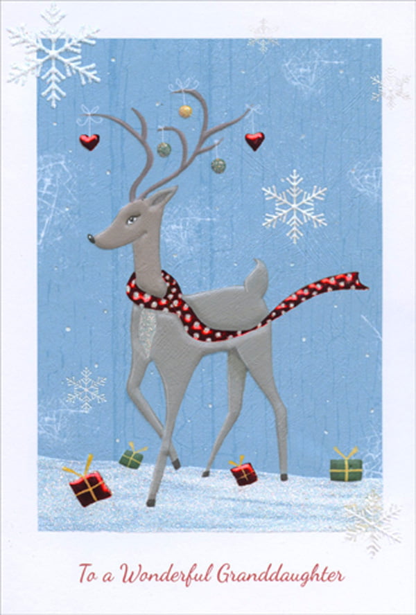 Reindeer and Bird 8-pack 5x7 Holiday Greeting Cards featuring gorgeous reindeer and bird in snow.