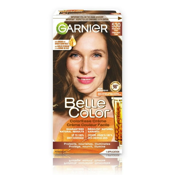 Garnier Belle Color Permanent Hair Dye, 530 Medium Maple Brown, 100% Grey Coverage, Enriched with Argan Oil and Wheat Germ Oils - 1 Application