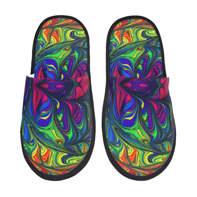 Balery Pride Rainbow Pantuflas de Casa de Felpa Silenciosas con Diseño Estampado, Zapatillas Cómodas Antideslizantes de Algodón para Interior-Large