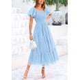 thumbnail image 4 of Vestido PRETTYGARDEN Midi con Fruncido, Mangas Abullonadas, Azul Claro, Talle S, 4 of 7