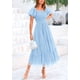 thumbnail image 4 of Vestido PRETTYGARDEN Midi con Fruncido, Mangas Abullonadas, Azul Claro, Talle S, 4 of 7