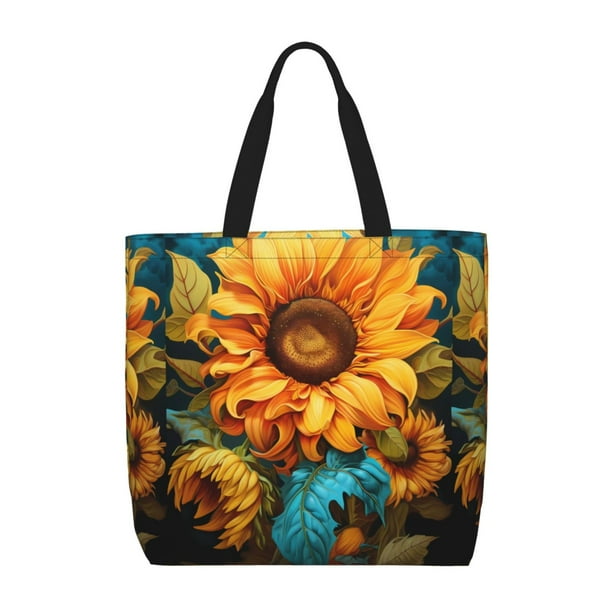 Fotbe Deep Yellow Colorful Sunflower Bolsa Tote con Estampado para Mujer, Bolsos con Cremallera, Bolsa de Hombro Casual de Gran Capacidad con Bolsillos Internos