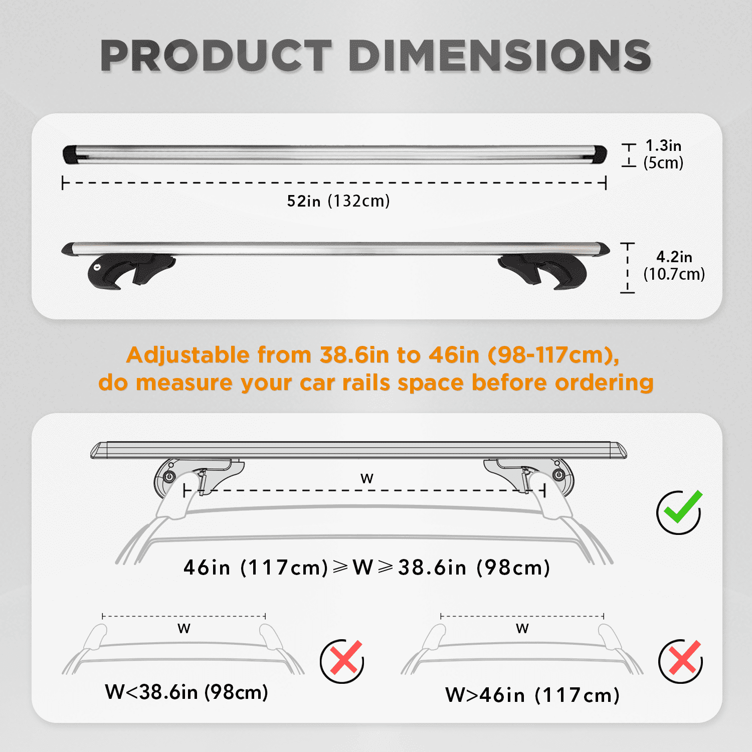 Tanx 52" Universal Crossbars with Locks,  200 lbs Aluminum Roof Rack Cross Bars, RB004