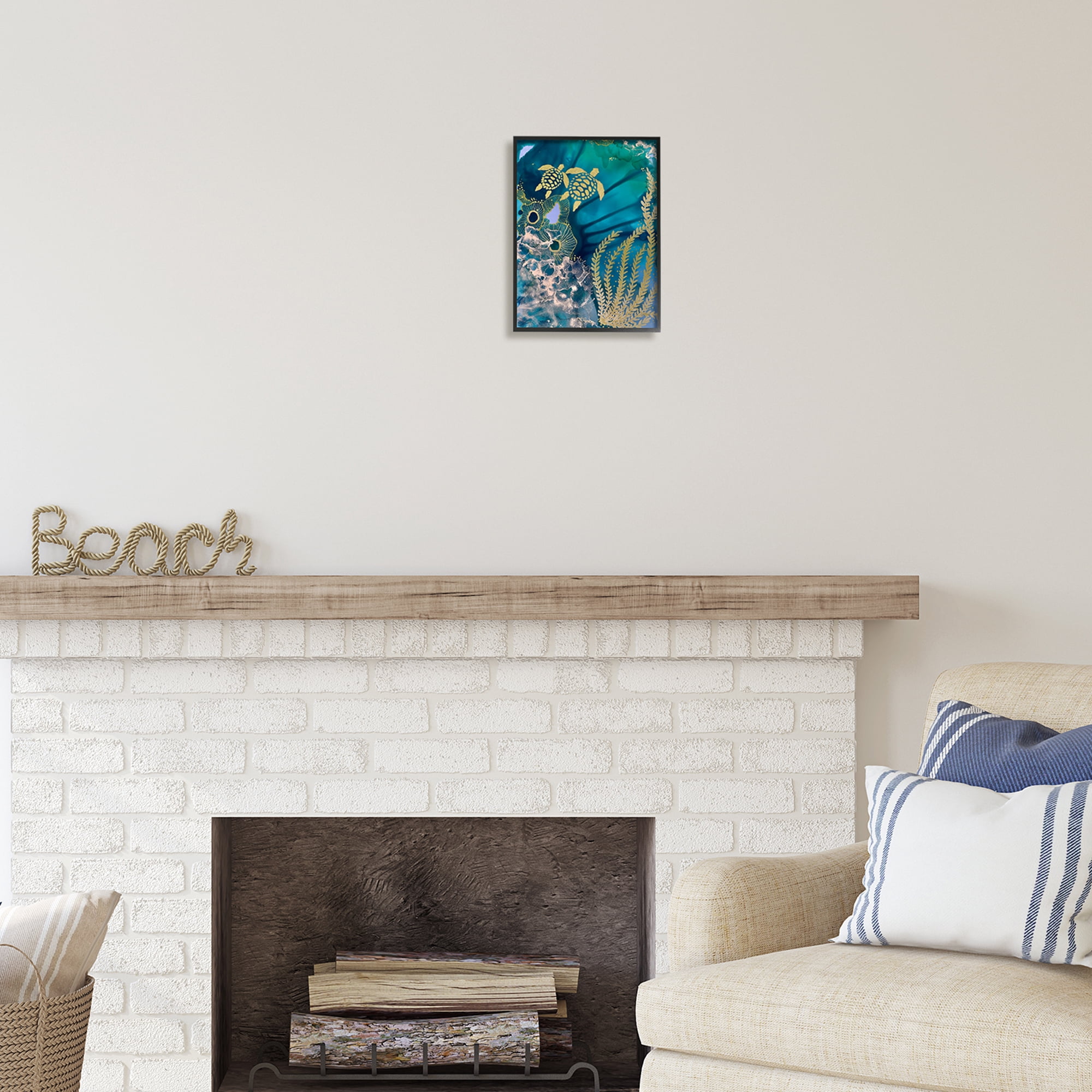 Stupell Industries Modern Sea Life Patterns Abstract Painting Black Framed Art Print Wall Art, 11 x 14
