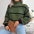 thumbnail image 2 of Mock Neck Striped Detail Drop Shoulder Knit Sweater for Women Olive Green Small, 2 of 5