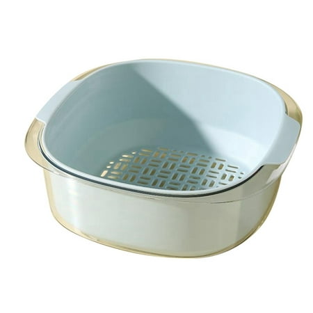 

Drain Colander Fruit and Vegetable Bowl Set Double Layered Drain Basin and Basket Great for Placing and Washing Blue