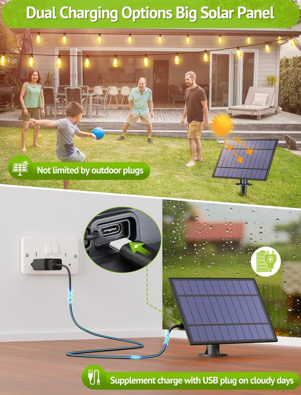 96FT(2x48FT) Solar Outdoor String Lights with Remote & Timer, Dimmable Patio Lights with 36+2 Shatterproof ST38 LED Bulbs for Outside-Black