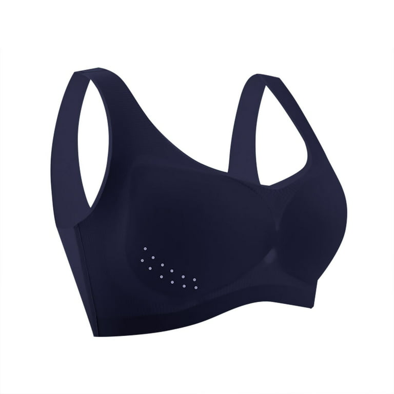 TQWQT Bras for Women Full Coverage Plus Size Ice Silk Bra Seamless with Removable  Pads,Dark Blue XXXL 