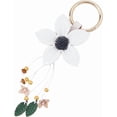 thumbnail image 1 of Llavero con borla de flores auténticas, de cuero, con dije de flor blanca, estilo bohemio, con hojas de aleación y colgantes, accesorios para llaveros., 1 of 9