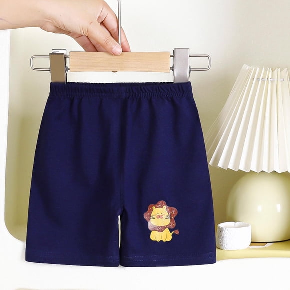 Pantalones cortos deportivos con estampados pequeños para niños y niñas, de poliéster, con cintura elástica.