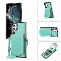 Tarise Crossbody Wallet Cover Case for Samsung Galaxy S23 Ultra with Card Holder, Neck Strap/Shoulder Strap Kickstand Slim Purse Hidden Mirror Back Phone Cover for Samsung S23 Ultra 5G 6.8", Green