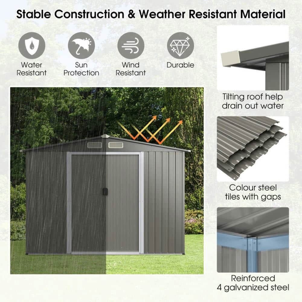 Yardi Yarda 8 x 6 Feet Galvanized Steel Storage Shed, Multipurpose Storage Shed, Gray