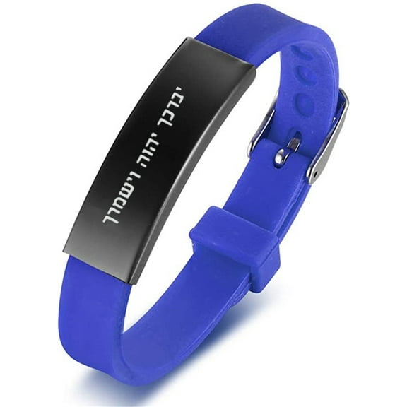 Adjustable Blessing Hebrew Prayers Engraved Silicone Strap Bracelet Bangle, Jewish Kabbala Amulet Wristband for Men Women Teens Religious Israel Sh'ma Jewelry, May God Bless and Guard You, Blue