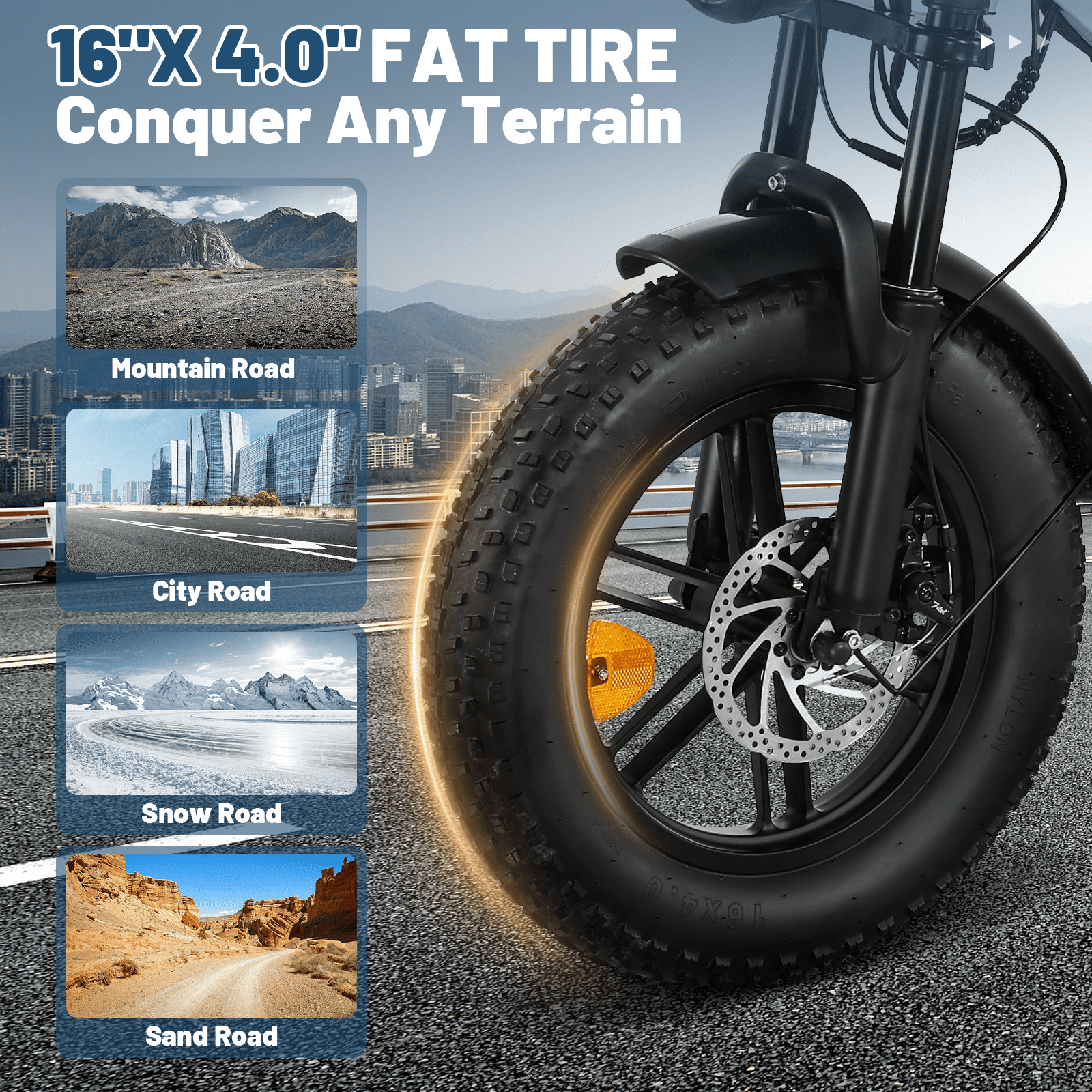OUXI Electric Bike for Adults, 16" Fat Tire Ebike, 500W 20MPH Electric Bicycle, 36V 10.4Ah, E Bike UL2849
