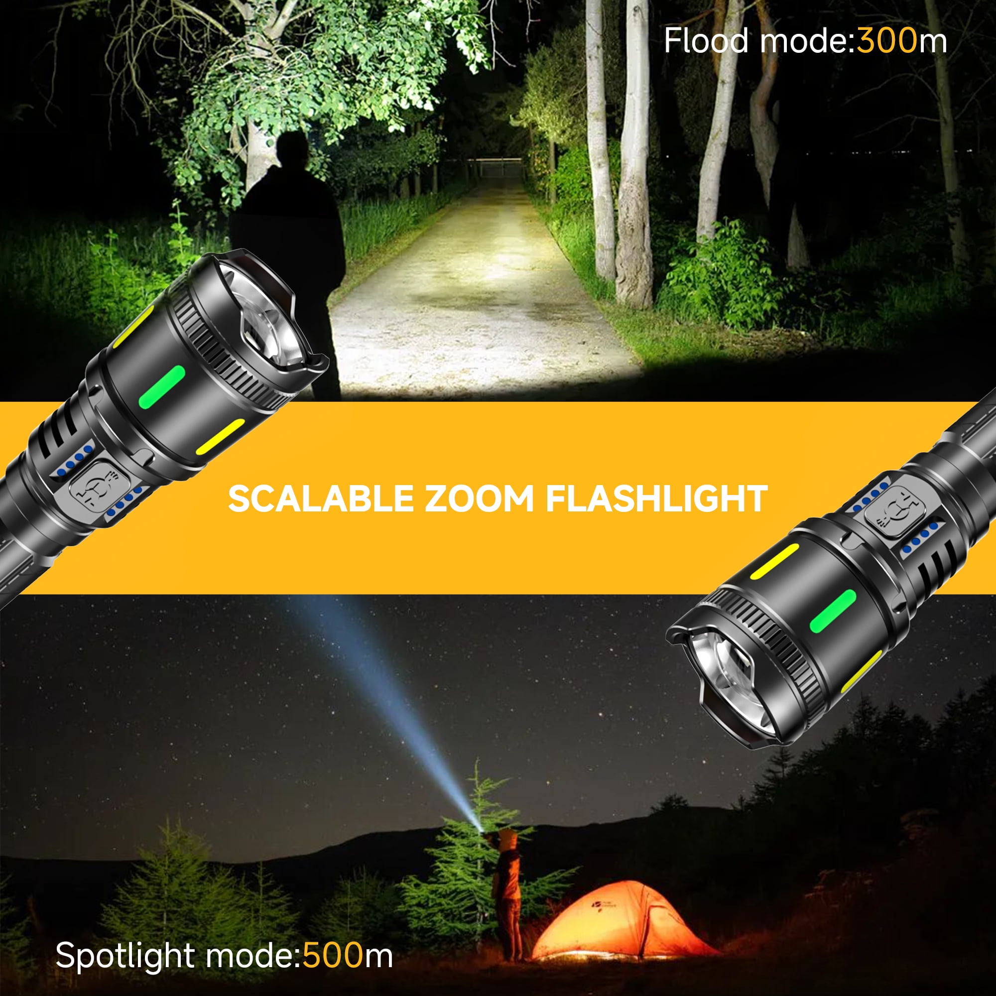DAYBETTER High Lumen Flashlight Rechargeable, Super Bright LED Spotlight with Adjustable Modes & Focus, Zoomable, Waterproof, Essential Gear for Hiking Camping Backpacking