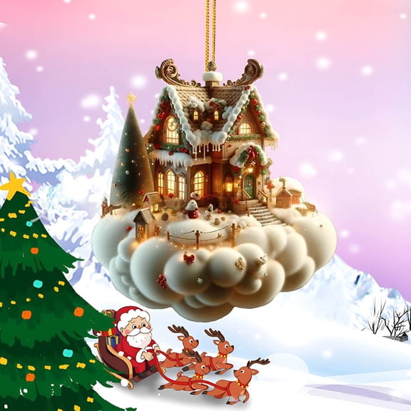 Doghiosgha 2D Fairy Tale House Christmas Ornament, Acrylic Hanging Decorations for Xmas Tree Winter Home Display, B