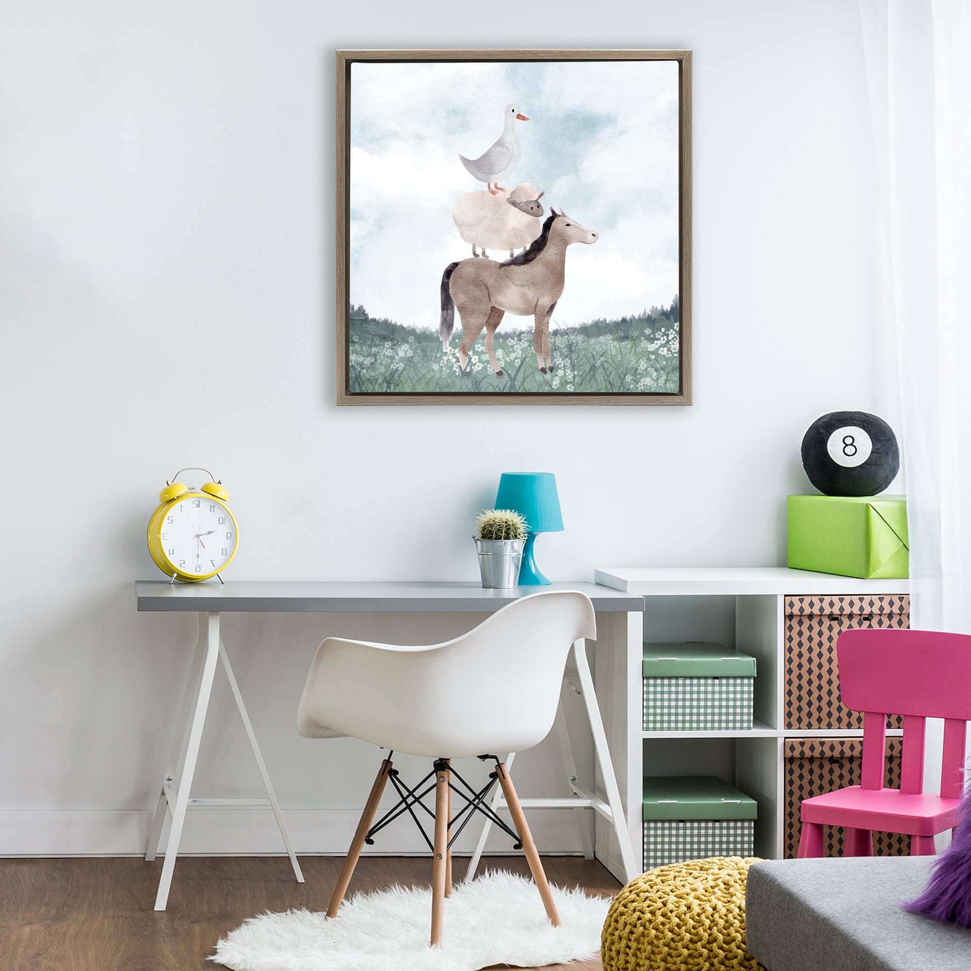 Stupell Industries Muted Blue Sky Farm Brown Framed Floater Canvas Wall Art, design by Kim Allen