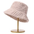 thumbnail image 2 of dianhelloya Women Fall Winter Fisherman Hat Flat Top Wide Brim Thick Soft Plush Solid Color Sunshade Windproof Warm Decorative Lady Deep Bucket Cap Winter Headwear Khaki, 2 of 8